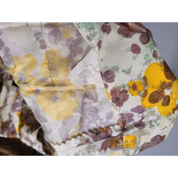 Vintage 1950s Georgette Yellow Floral Dress SMALL Midi Square Neck *Repaired* S - Picture 8 of 8